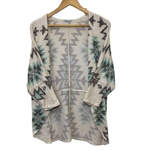 Charlotte Russe Small Green Cream Aztec Southwestern 3/4 Sleeve Knit Cardigan - Picture 3 of 4